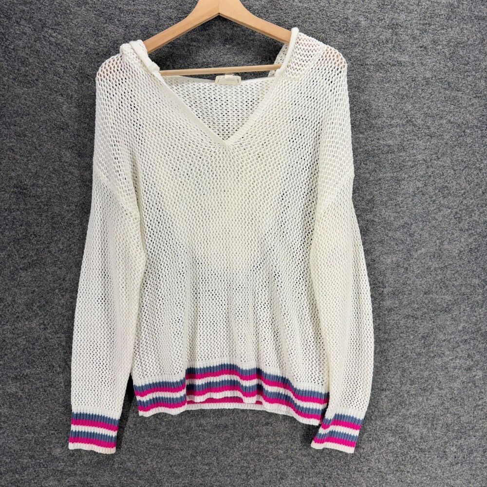 Ee:some Hoodie Women S/M White Crochet Hooded Long Sleeve Pullover Acrylic